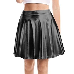 Shiny Metallic Flared Skirt with Elastic Waistband